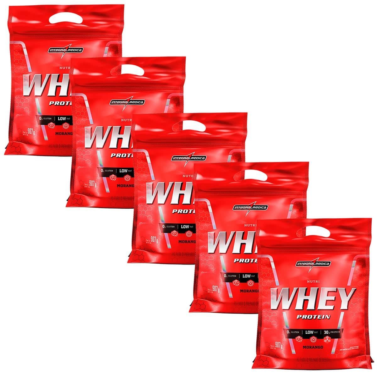 Kit 5 Nutri Whey Protein - 907g Refil Morango - IntegralM�dica