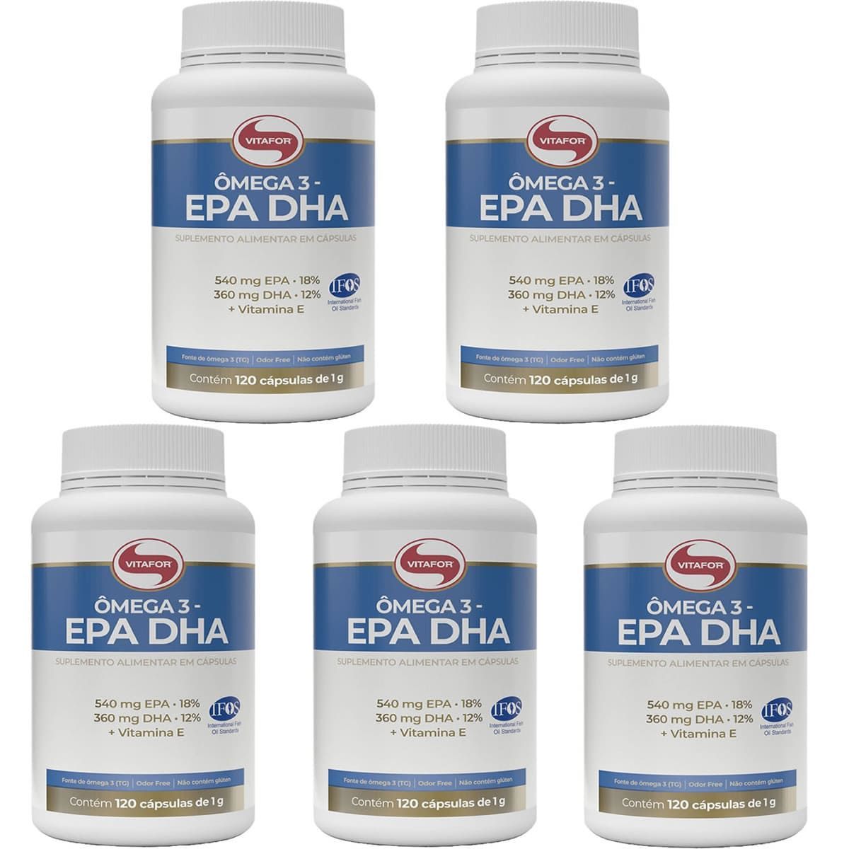 Kit 5 �mega 3 - 120 C�psulas 1g - Vitafor