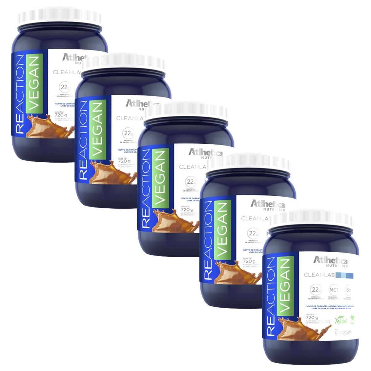 Kit 5 Reaction Vegan - 720g Chocolate - Atlhetica Nutrition
