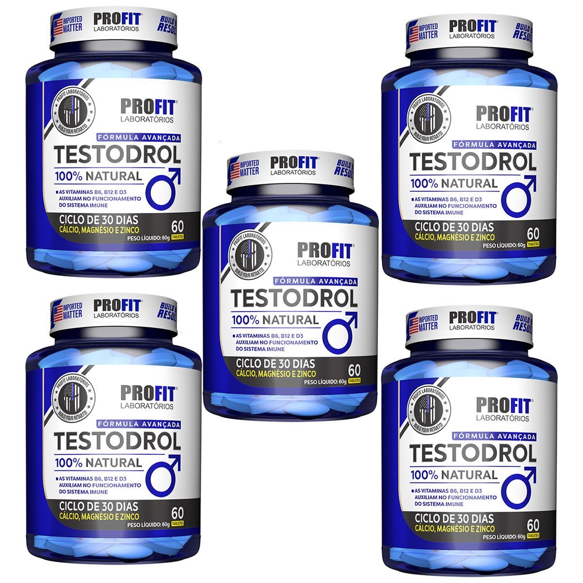 Kit 5 Testodrol - 60 Tabletes - ProFit