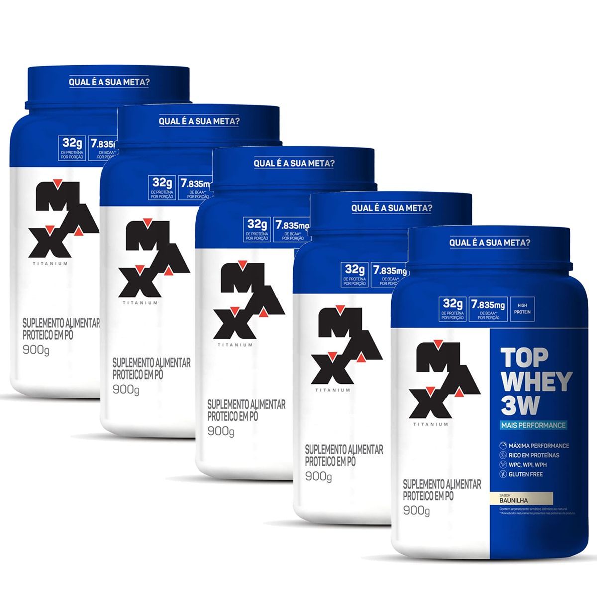 Kit 5 Top Whey 3W - 900g Baunilha - Max Titanium