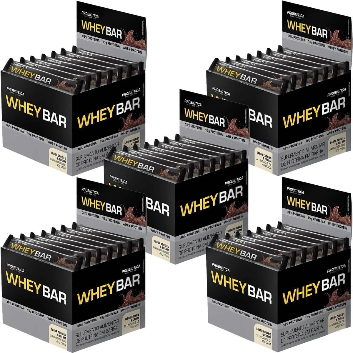 Kit 5 Whey Bar High Protein - 24 Unidades 40g Cookies & Cream - Probi�tica