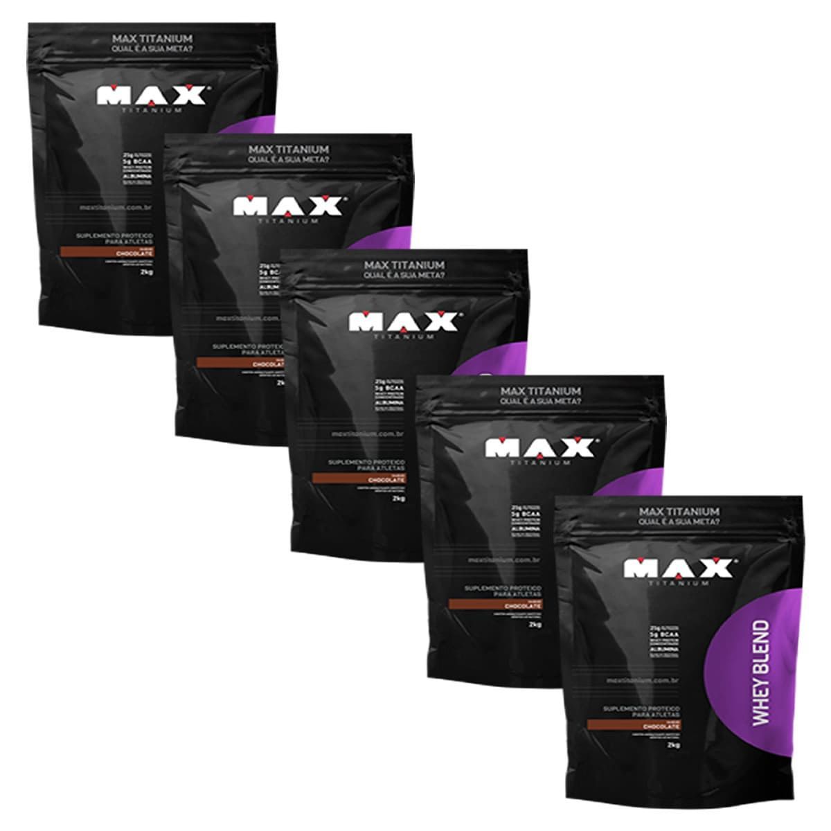 Kit 5 Whey Blend - 2000g Refil Chocolate - Max Titanium