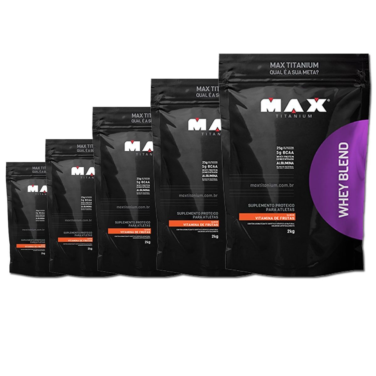Kit 5 Whey Blend - 2000g Refil Vitamina de Frutas - Max Titanium