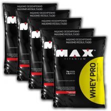 Kit 5 Whey Pro - 1500g Refil Morango - Max Titanium