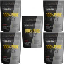 Kit 5X 100% Pure Whey - 1800g Refil Morango - Probiotica
