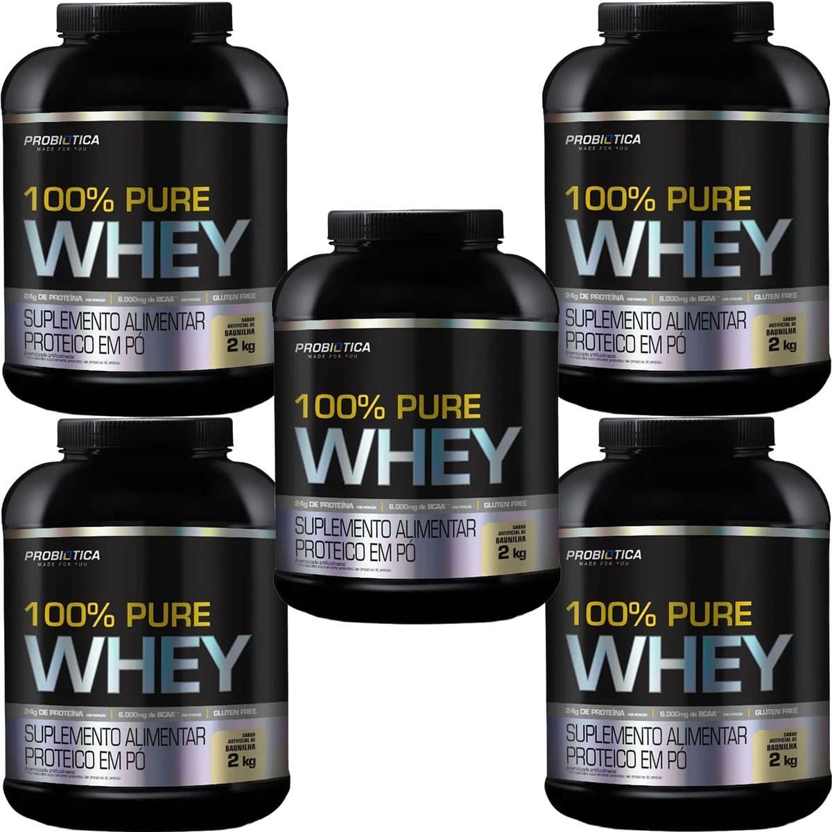 Kit 5X 100% Pure Whey - 2000g Baunilha - Probiotica