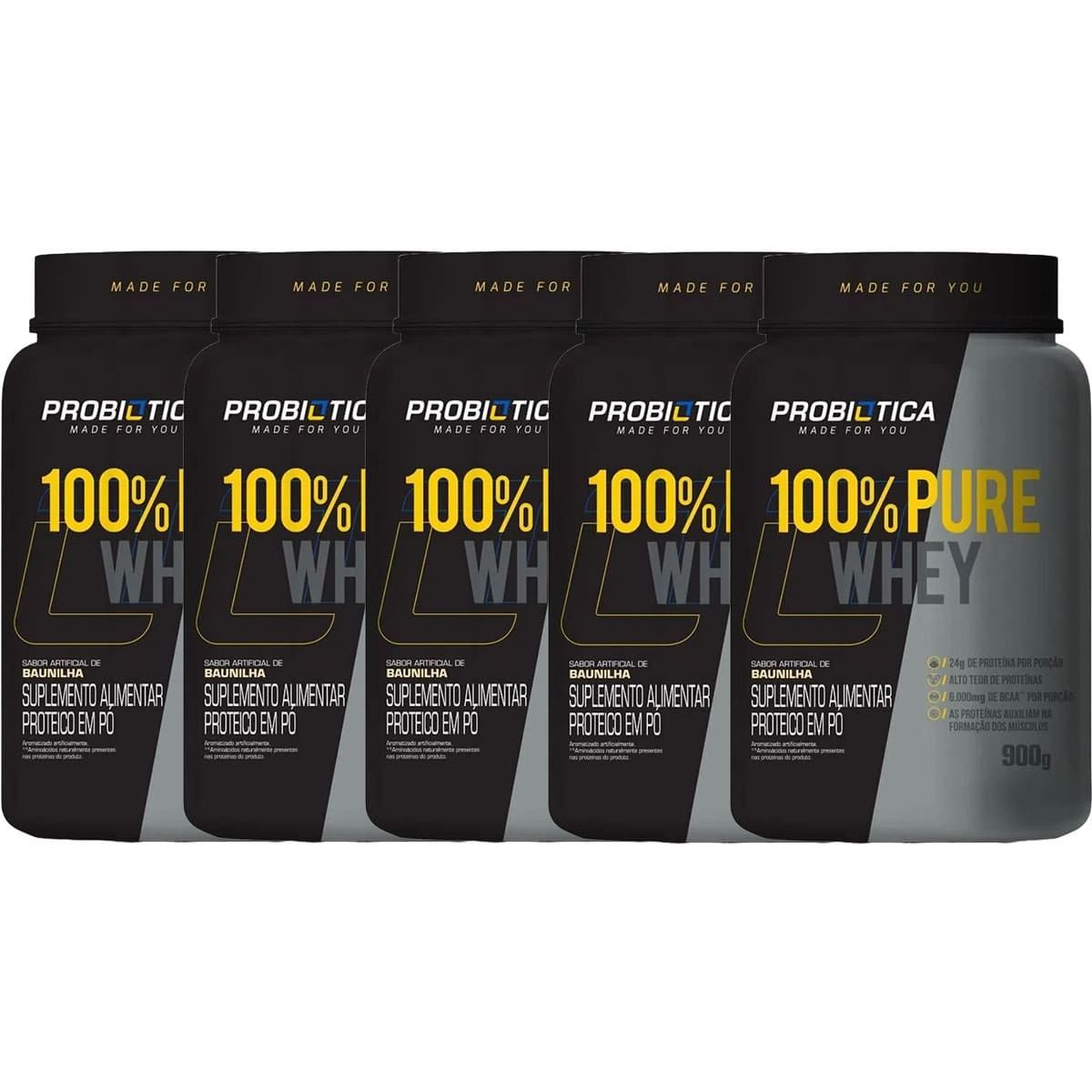Kit 5X 100% Pure Whey - 900g Baunilha - Probi�tica