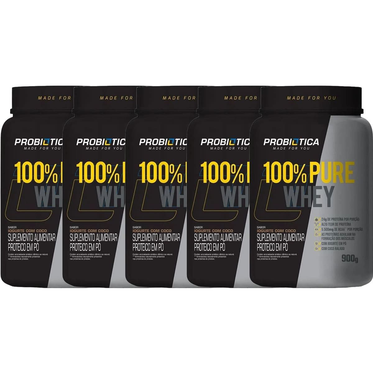 Kit 5X 100% Pure Whey - 900g Iogurte com Coco - Probiotica