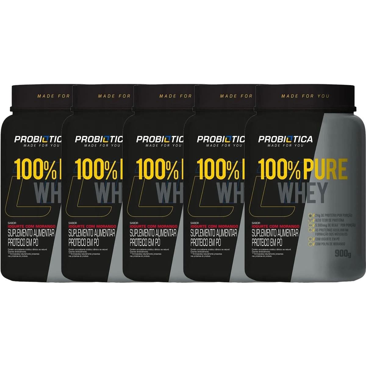 Kit 5X 100% Pure Whey - 900g Iogurte com Morango - Probiotica