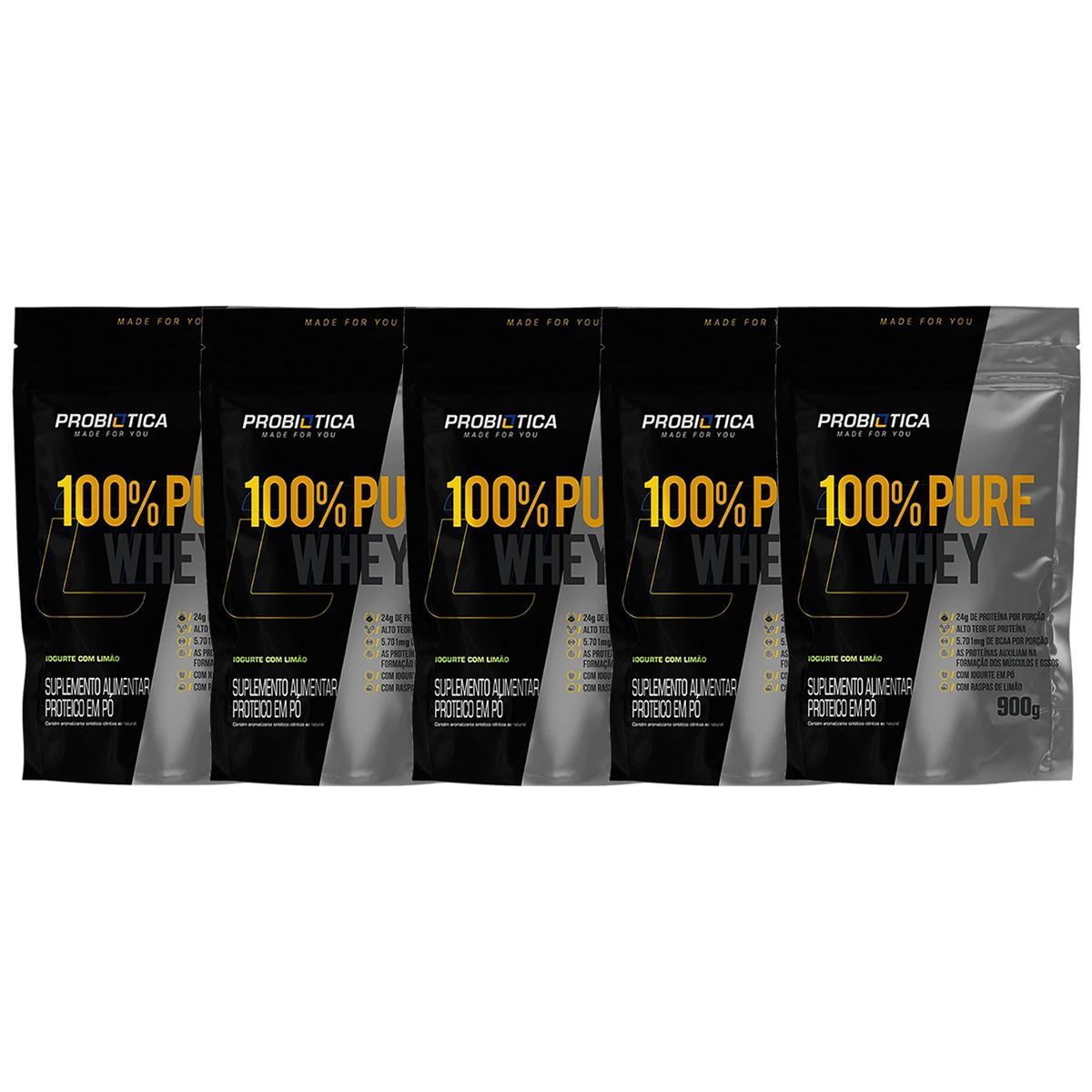 Kit 5X 100% Pure Whey - 900g Refil Iogurte Com Lim�o - Probi�tica