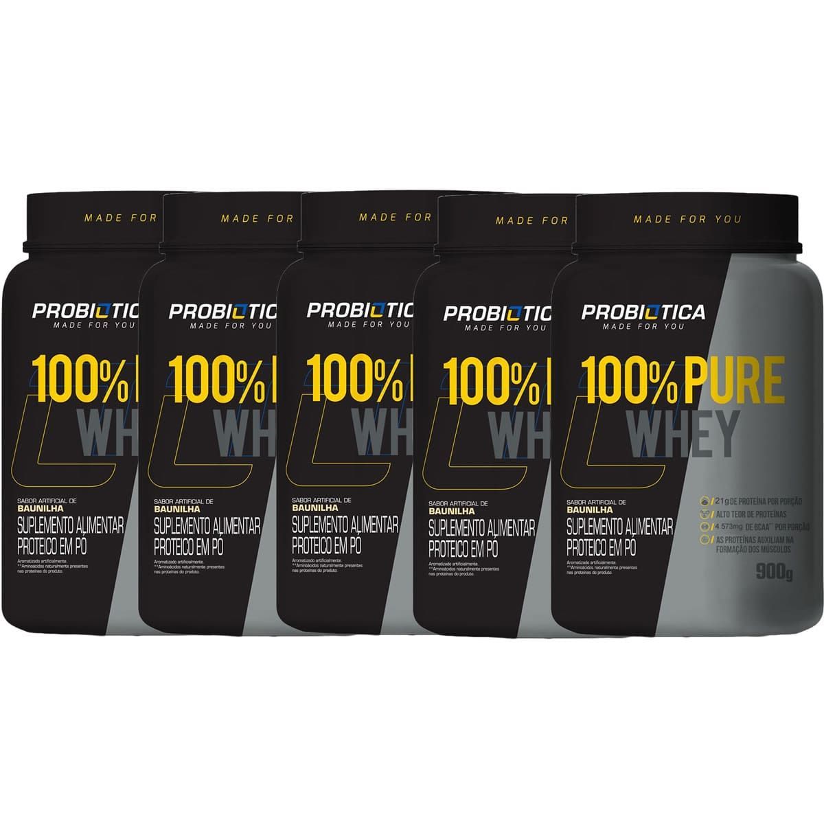 Kit 5X 100% Pure Whey Nova F�rmula - 900g Baunilha - Probi�tica