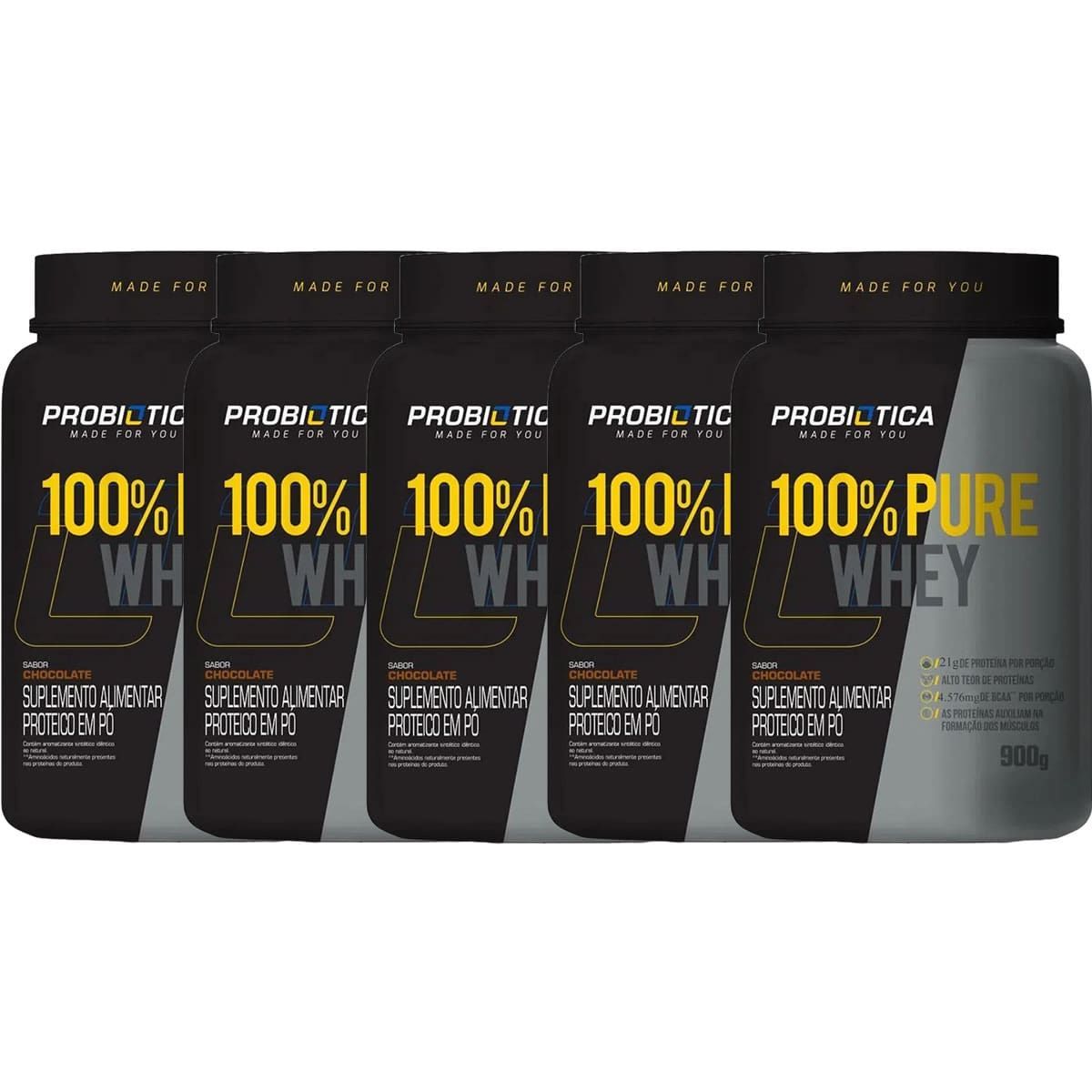 Kit 5X 100% Pure Whey Nova F�rmula - 900g Chocolate - Probi�tica
