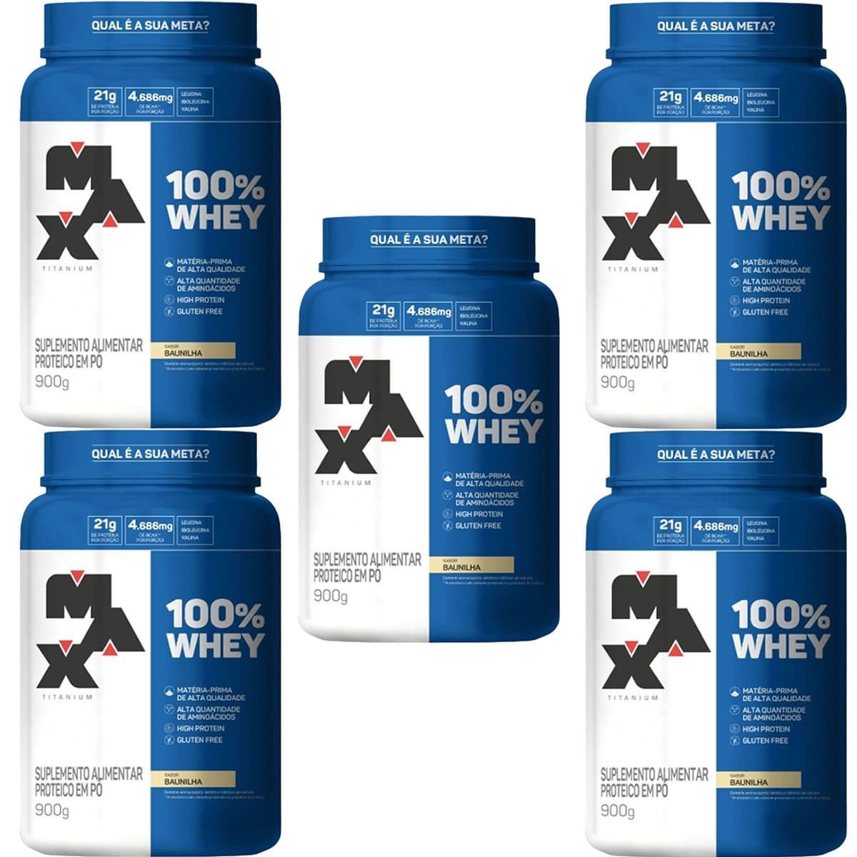 Kit 5X 100% Whey - 900g Baunilha - Max Titanium