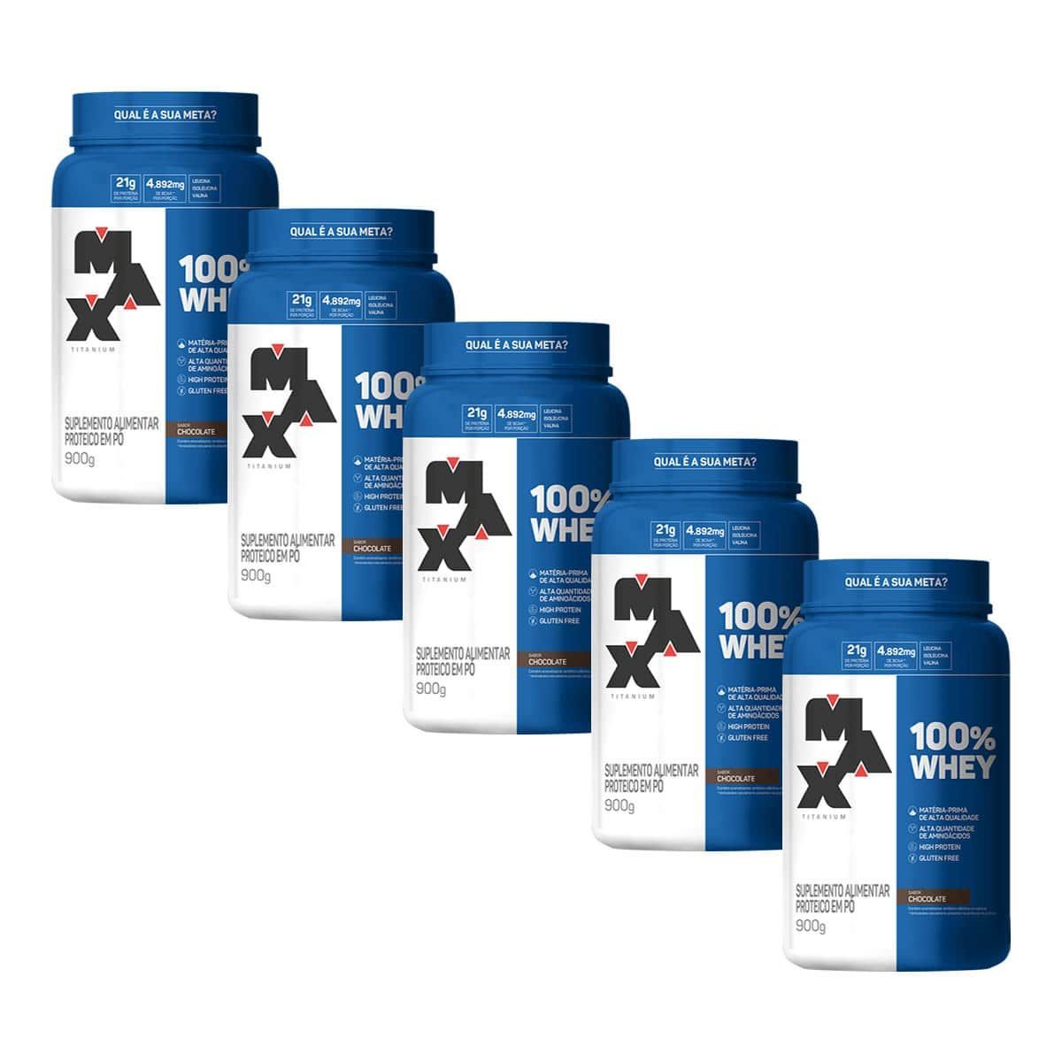 Kit 5X 100% Whey - 900g Chocolate - Max Titanium