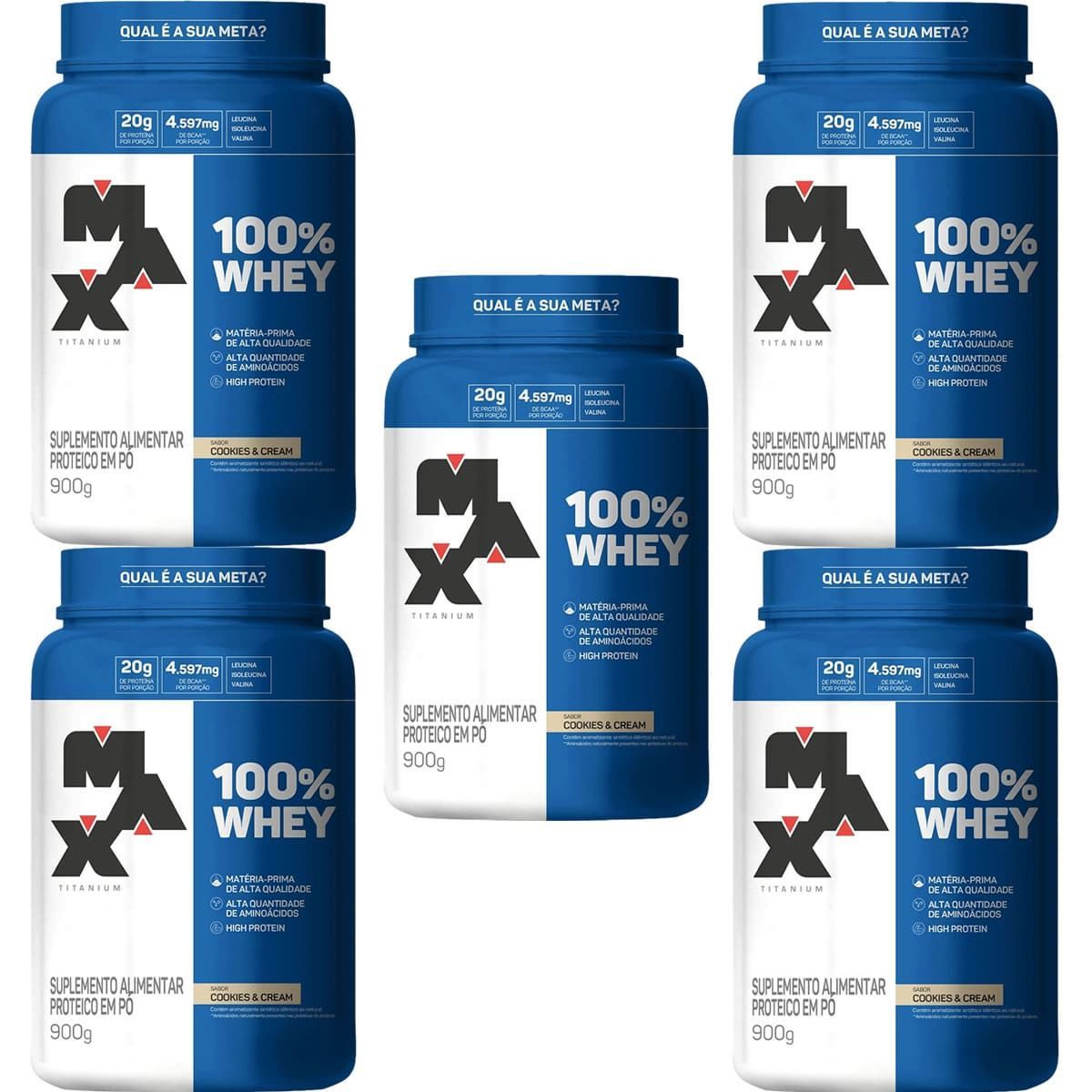 Kit 5X 100% Whey - 900g Cookies e Cream - Max Titanium