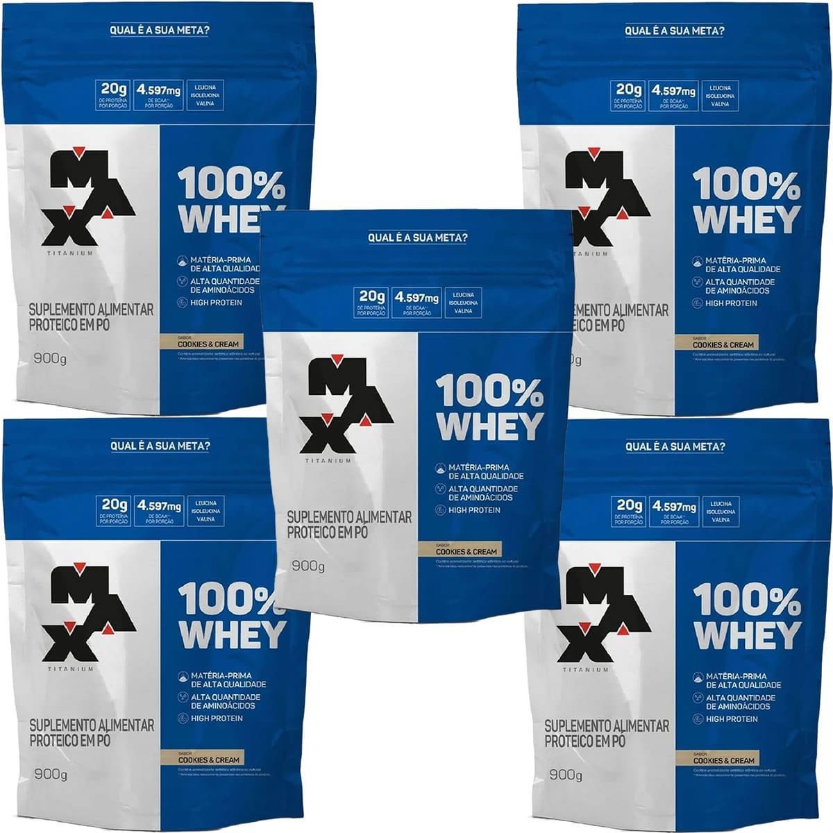 Kit 5X 100% Whey - 900g Refil Cookies & Cream - Max Titanium