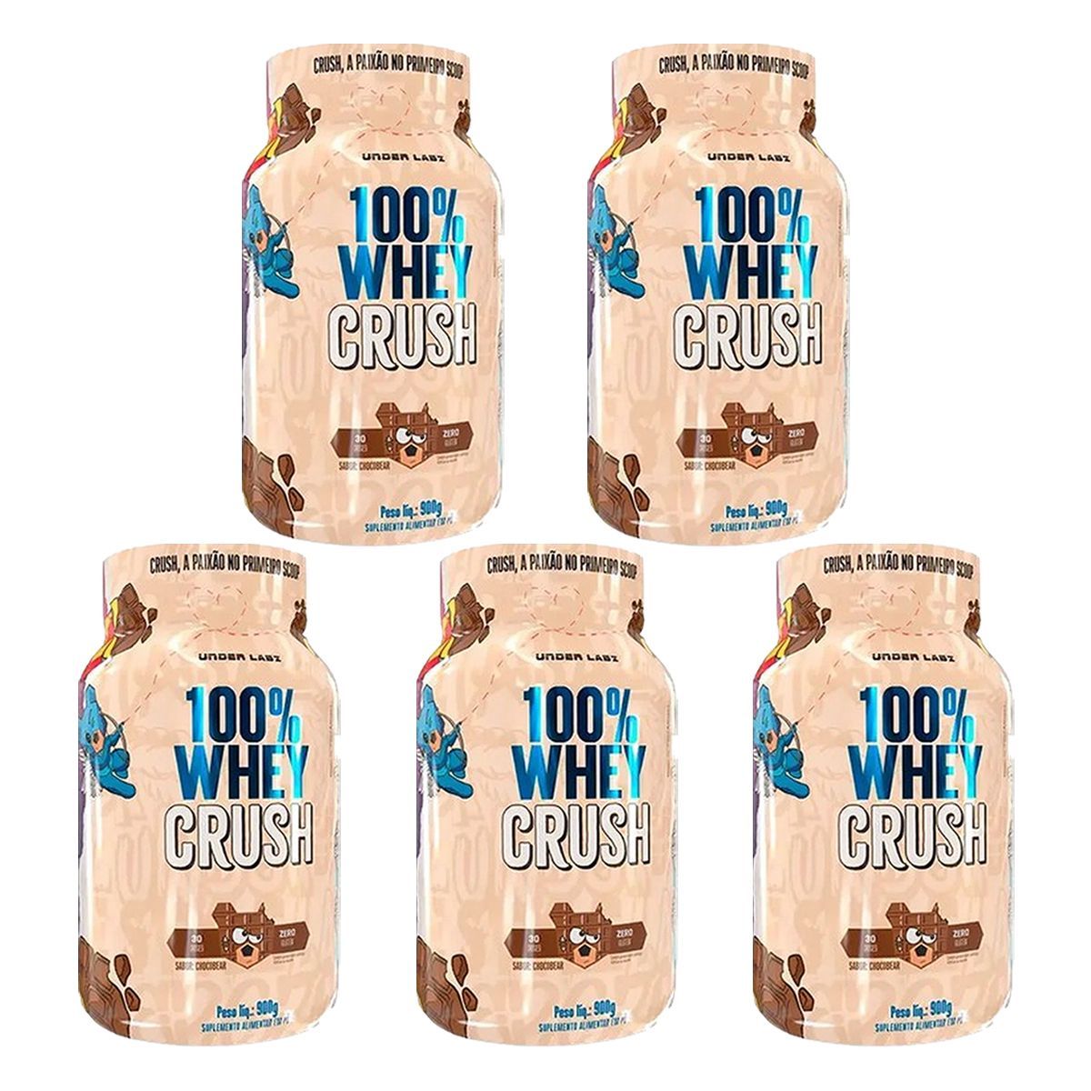 Kit 5X 100% Whey Crush - 900g Chocobear - Under Labz