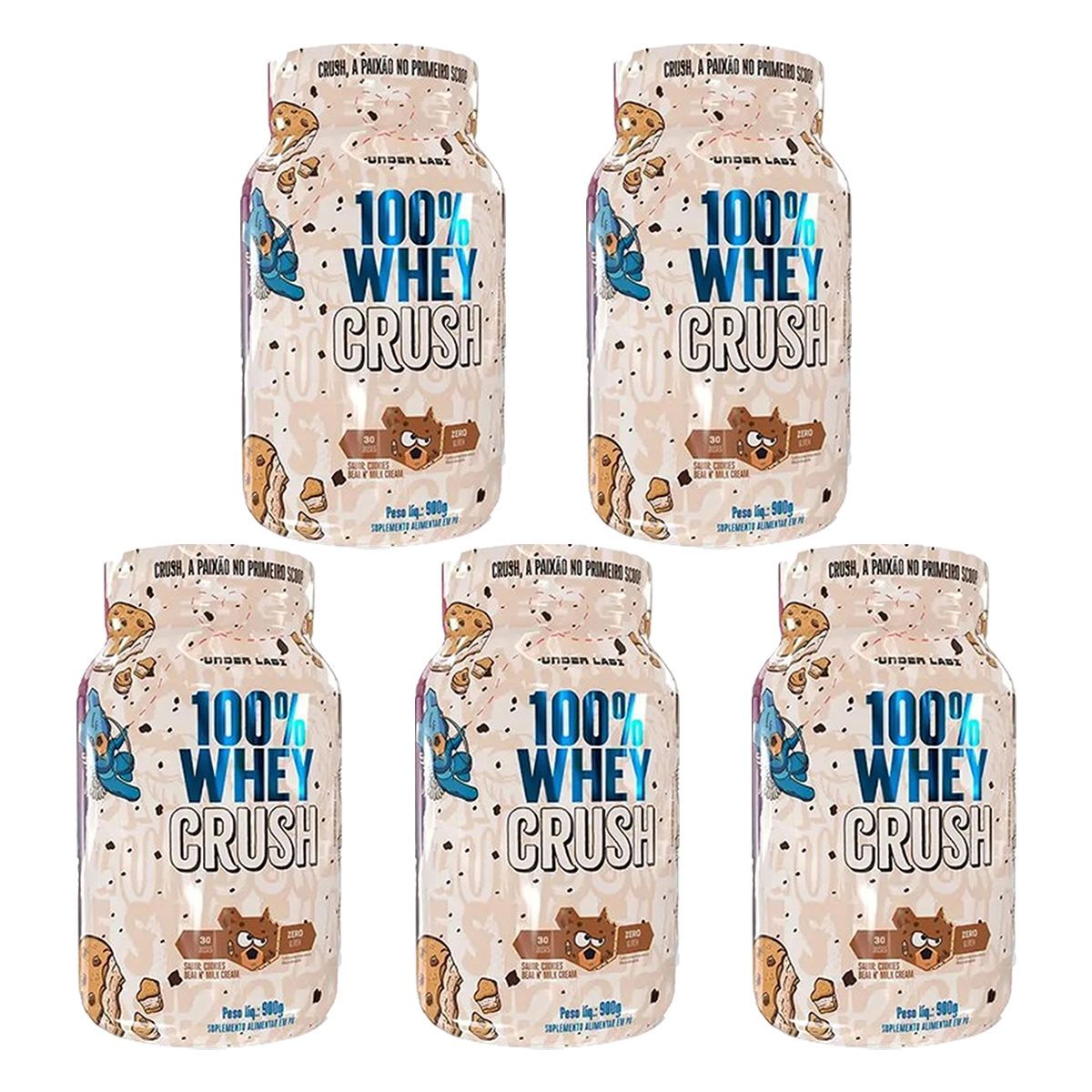 Kit 5X 100% Whey Crush - 900g Cookies Bear & Milk Cream - Under Labz