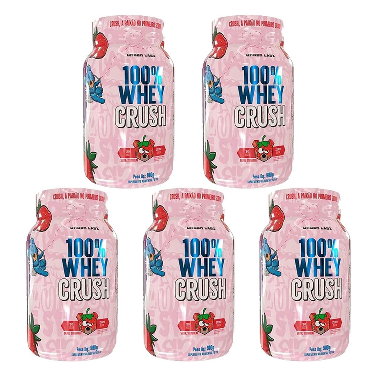 Kit 5X 100% Whey Crush - 900g Strawbear - Under Labz
