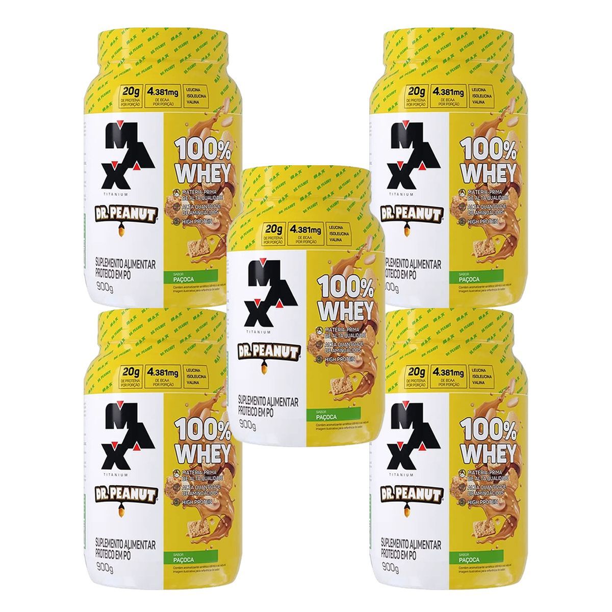 Kit 5X 100% Whey Dr. Peanut - 900g Pa�oca - Max Titanium