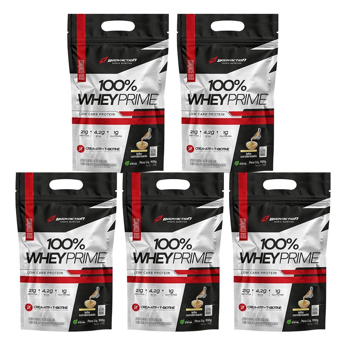 Kit 5X 100% Whey Prime - 900g Refil Leite Condensado - BodyAction
