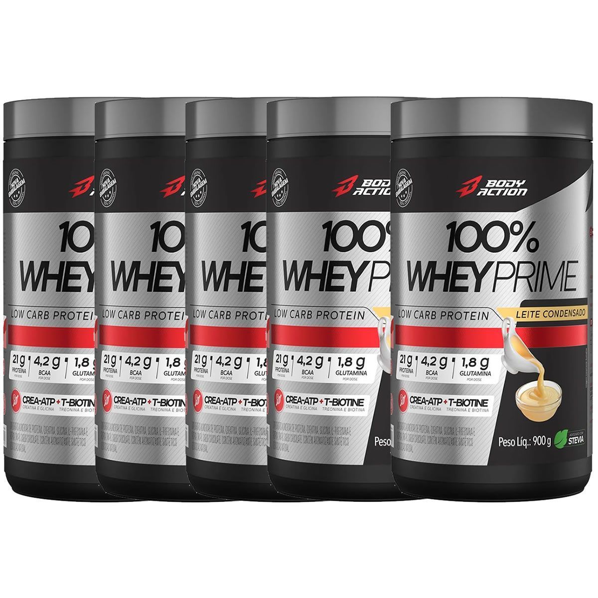 Kit 5X 100% Whey Prime Concentrado - 900g Leite Condensado - BodyAction