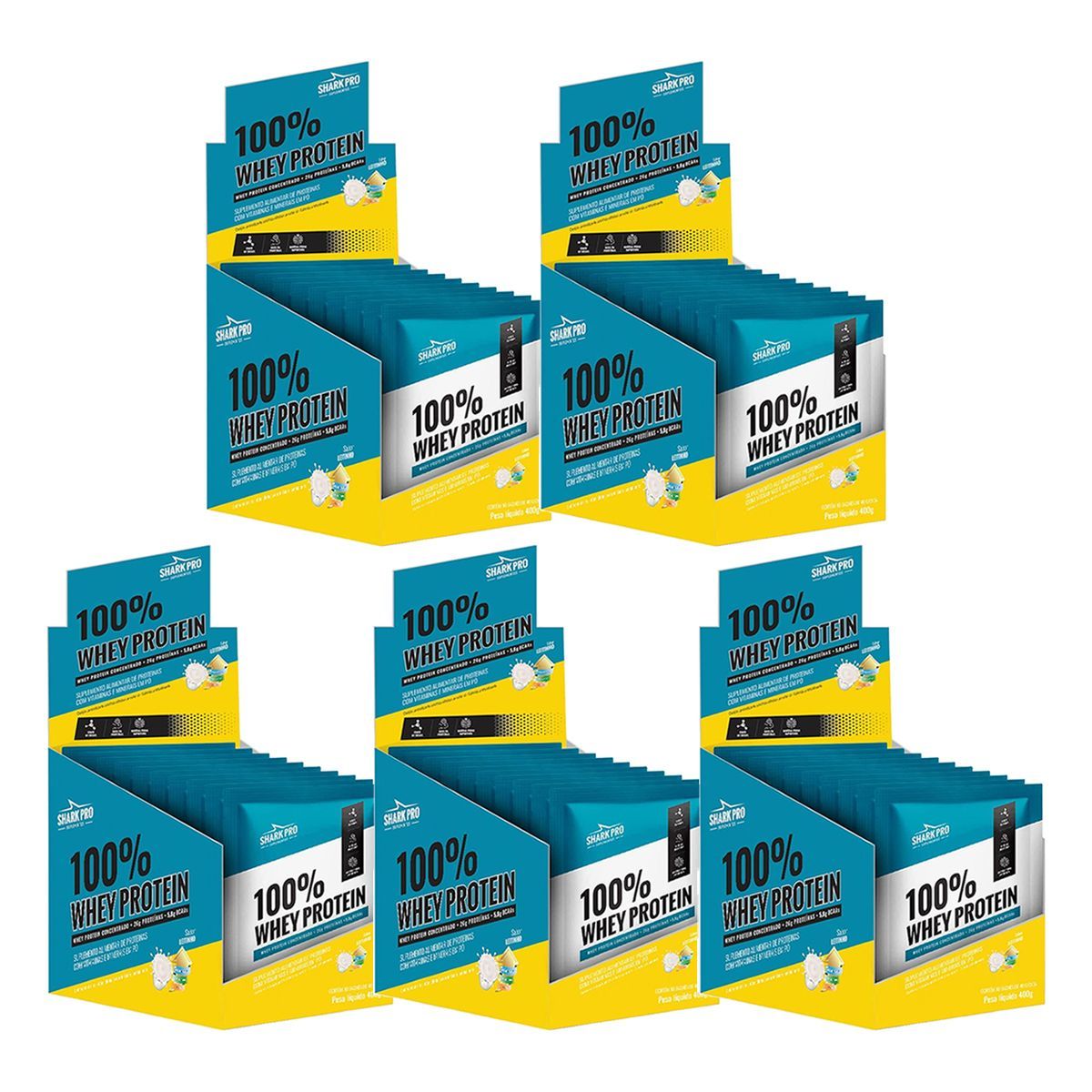 Kit 5X 100% Whey Protein - 10 Sach�s 40g Leitinho - Shark Pro