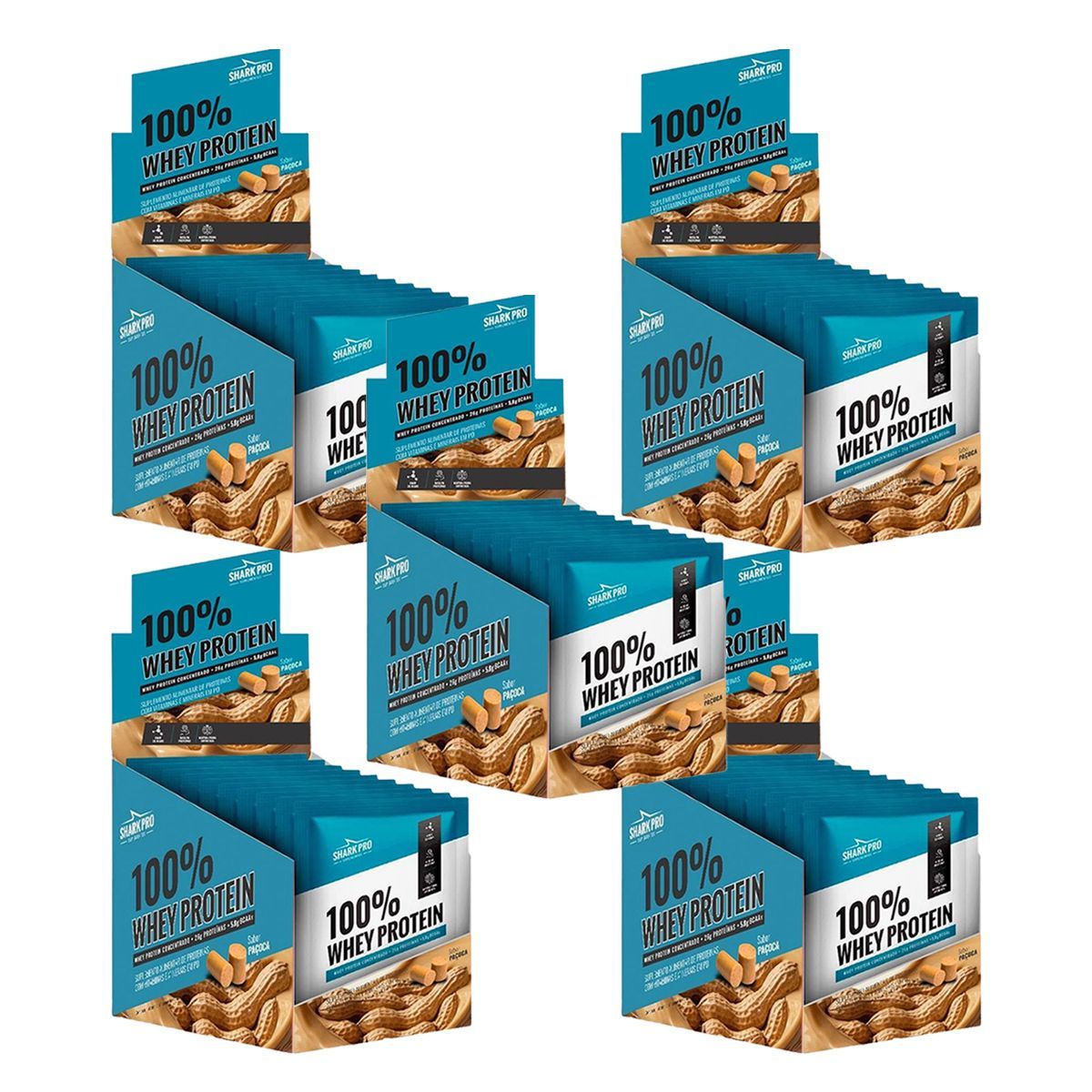 Kit 5X 100% Whey Protein - 10 Sach�s 40g Pa�oca - Shark Pro