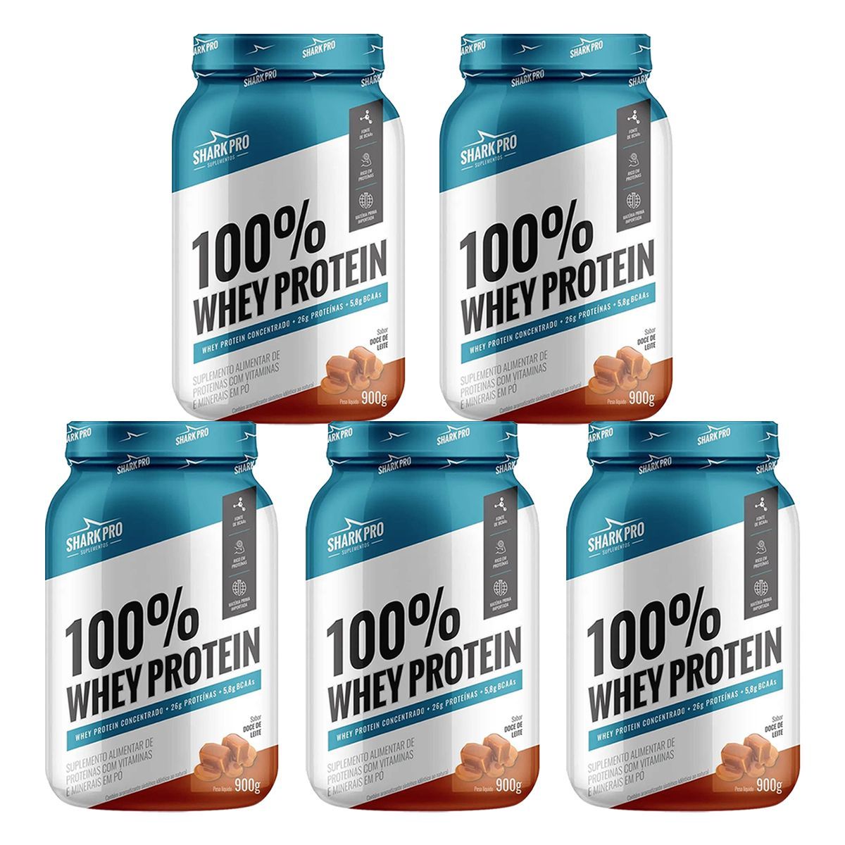 Kit 5X 100% Whey Protein - 900g Doce de Leite - Shark Pro