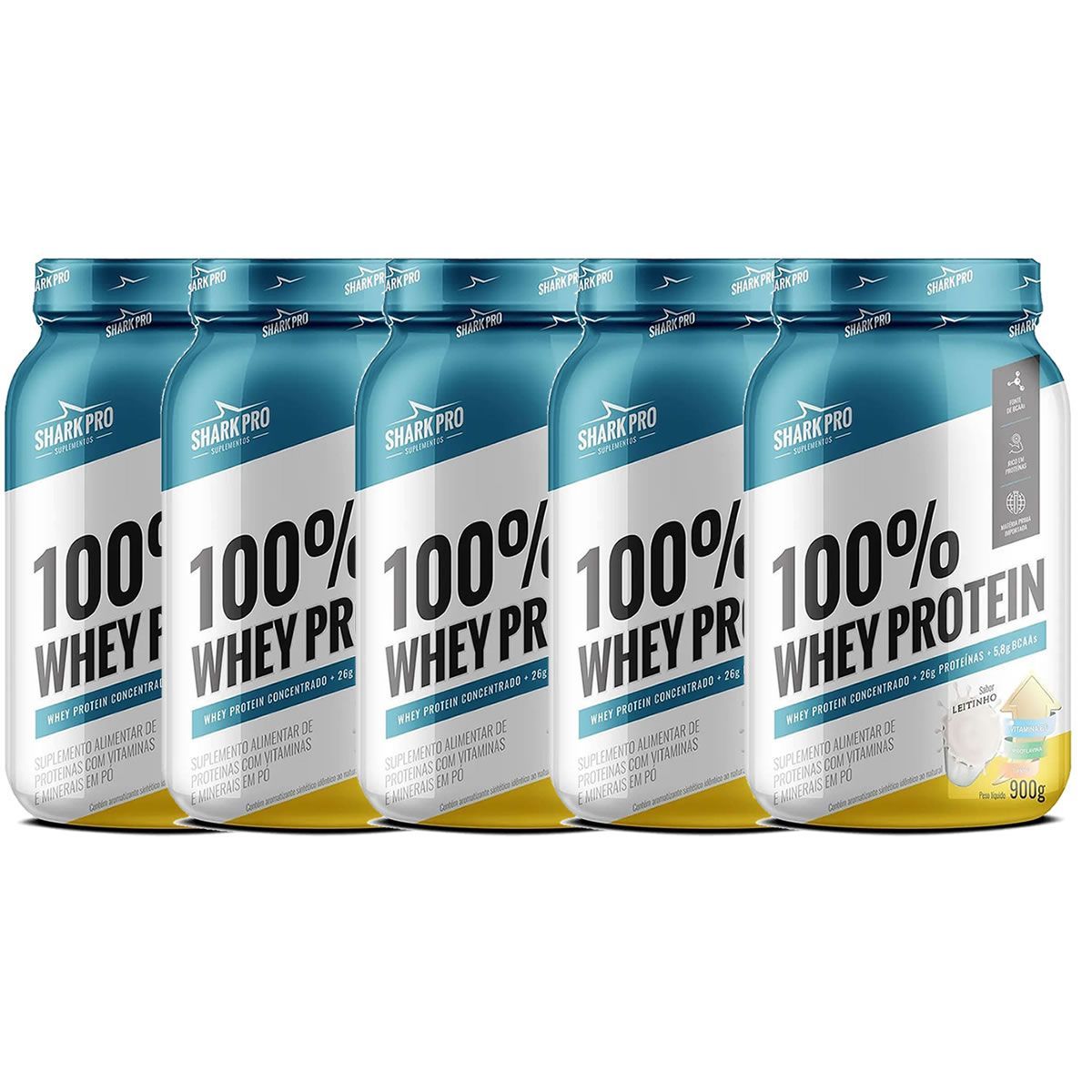 Kit 5X 100% Whey Protein - 900g Leitinho - Shark Pro