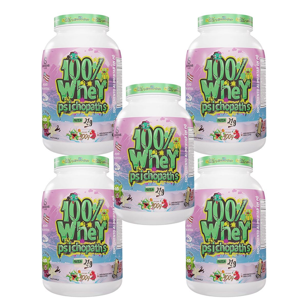 Kit 5X 100% Whey Psichopaths -  900g Vanilla - Demons Lab
