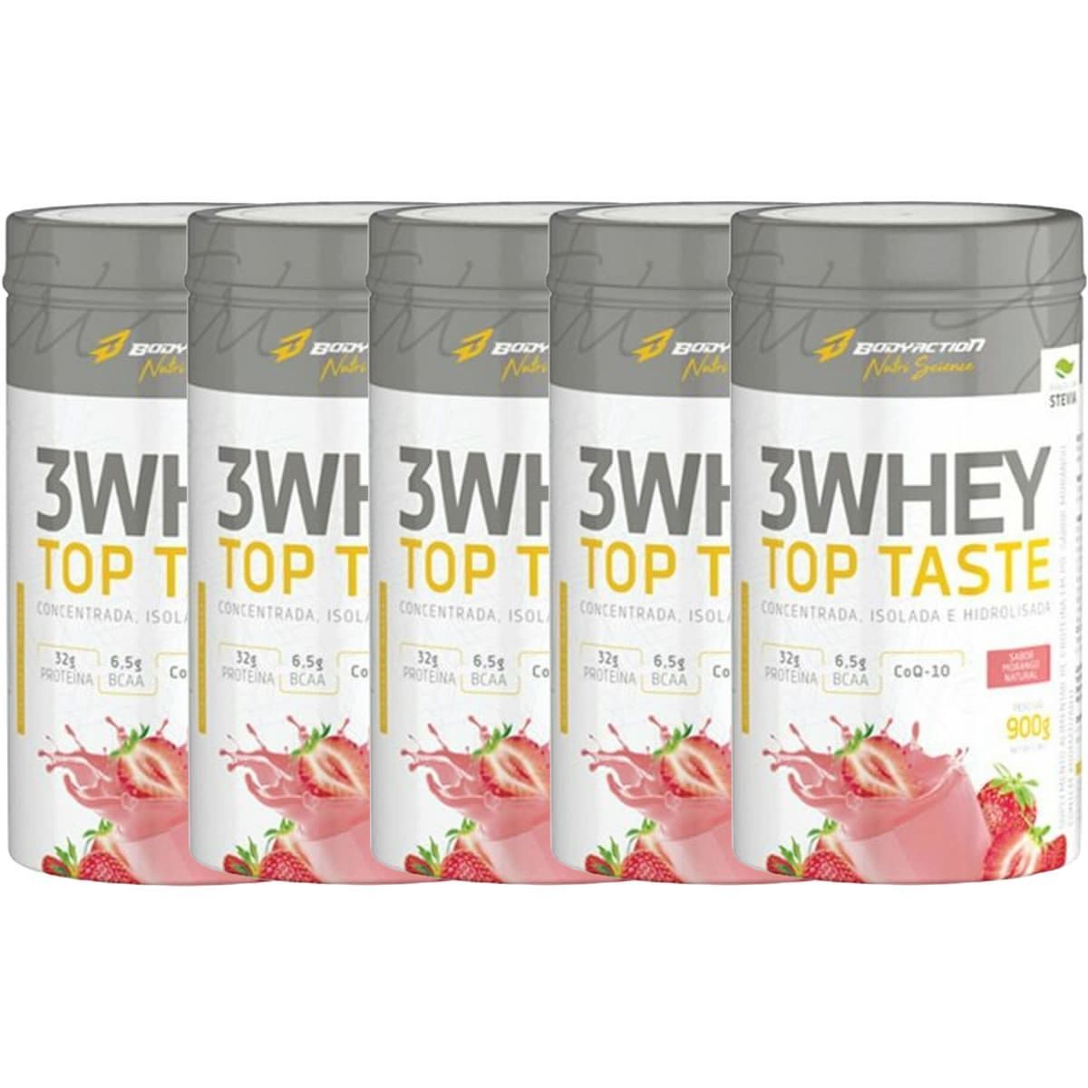 Kit 5X 3 Whey Top Taste - 900g Morango - Body Action