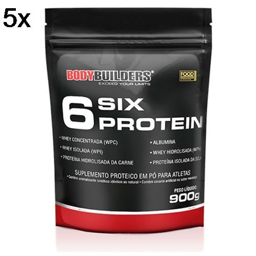 Kit 5X 6 Six Protein - 900g Refil Morango - BodyBuilders
