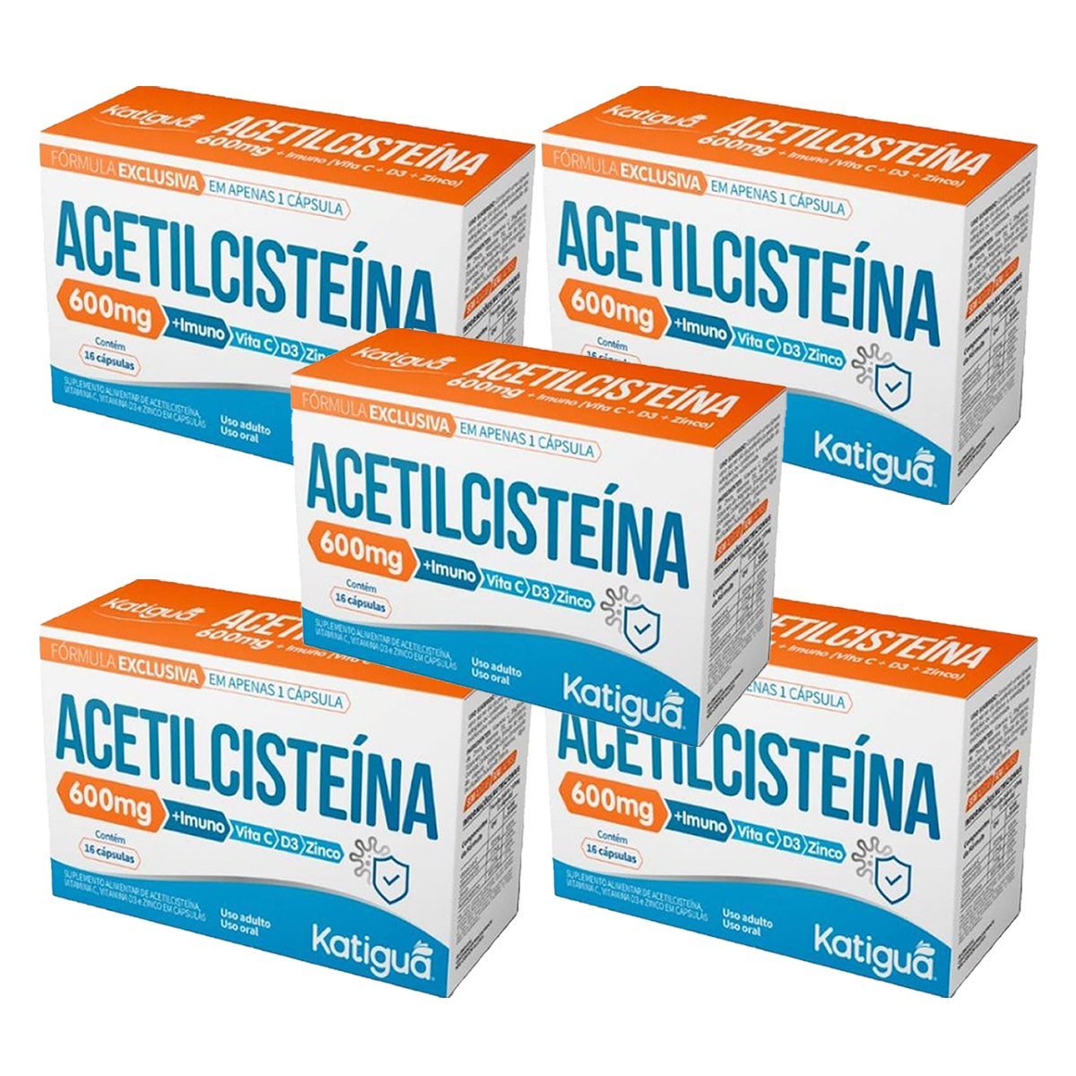 Kit 5X Acetilciste�na 600mg - 16 C�psulas - Katigu�