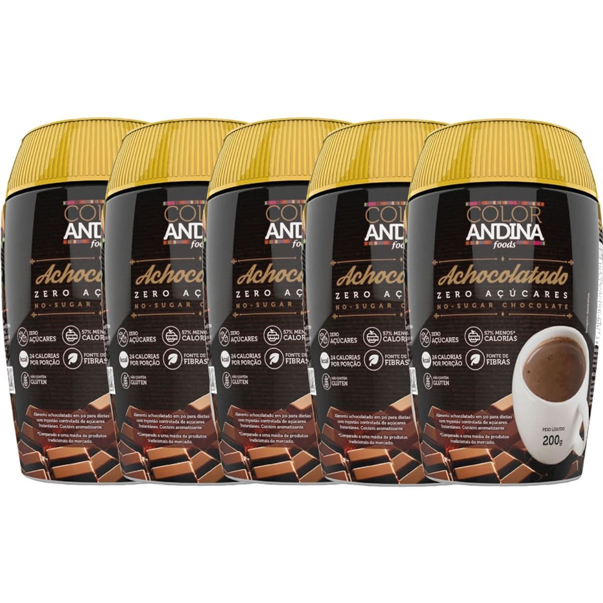 Kit 5X Achocolatado Vegan Zero A��car - 200g - Color Andina