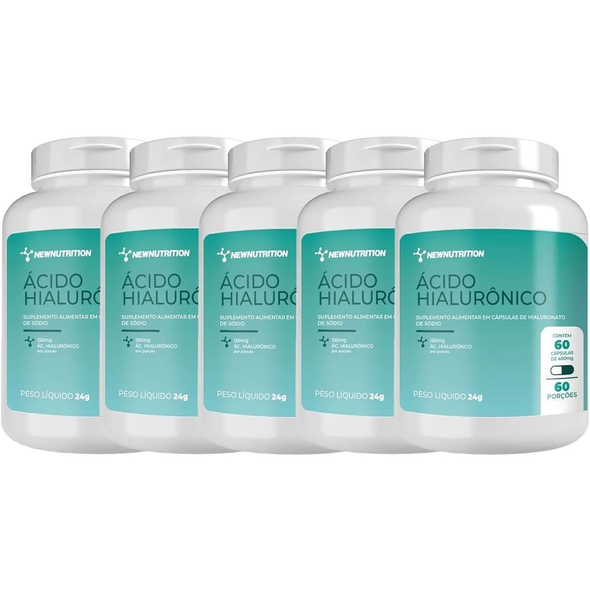 Kit 5X �cido Hialur�nico 150mg - 60 C�psulas - NewNutrition