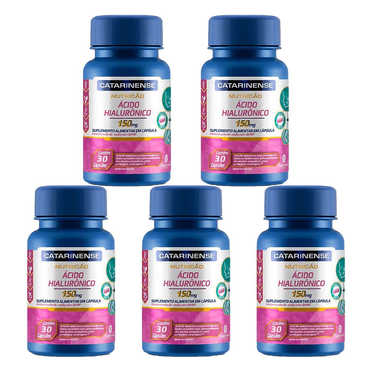 Kit 5X Acido Hialur�nico - 30 C�psulas - Catarinense Nutri��o