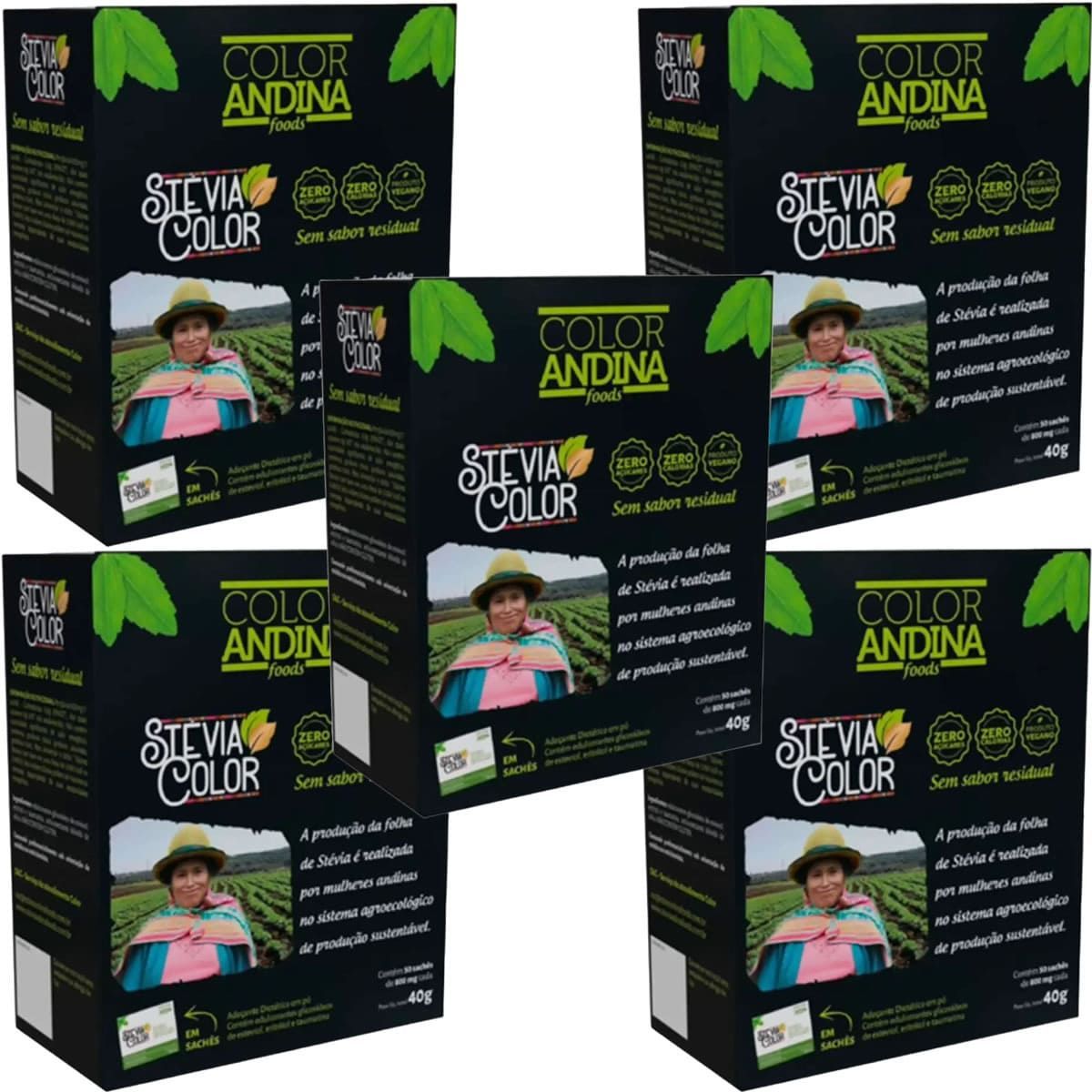 Kit 5X Adocante Stevia Color - 50 Sach�s de 0,8g - Color Andina