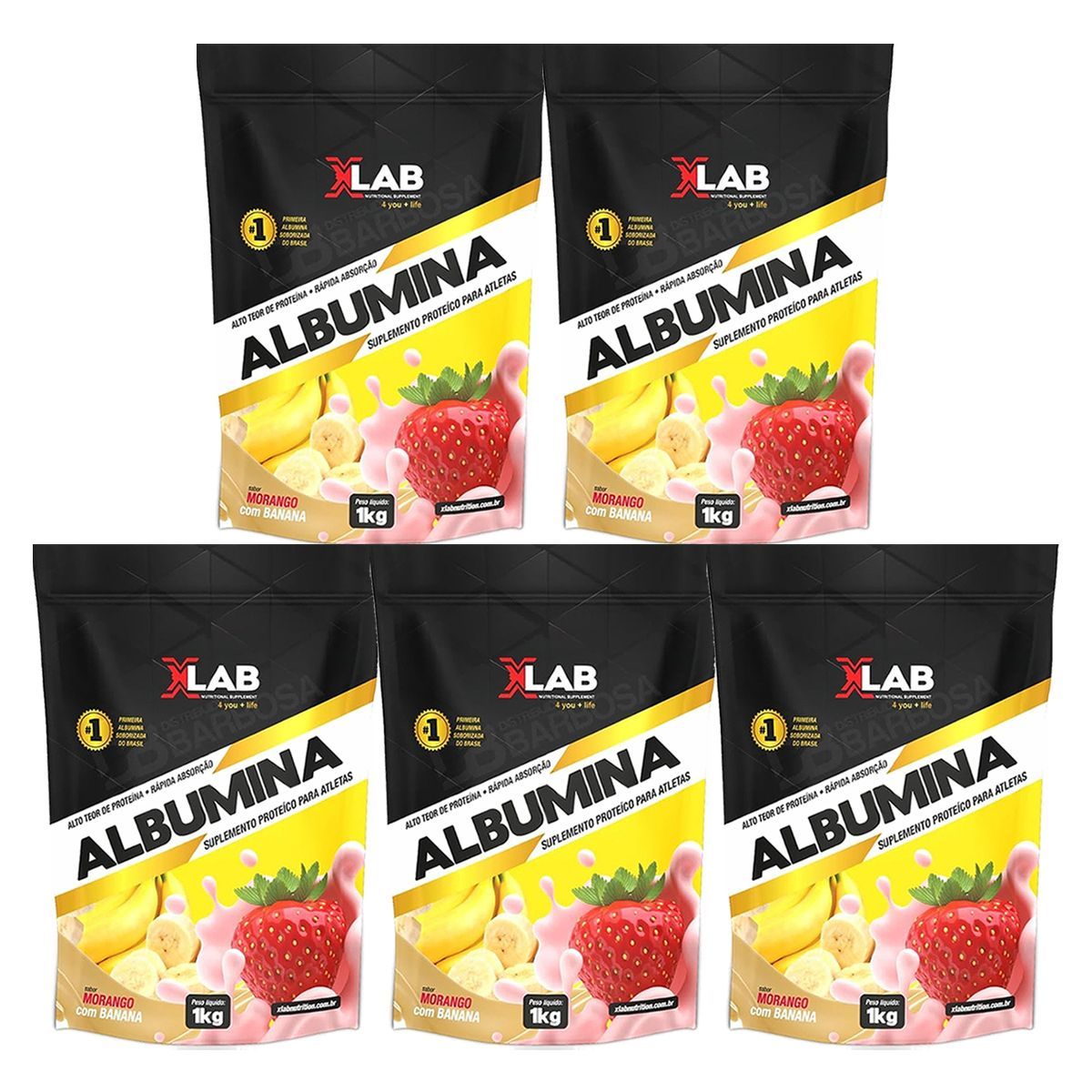 Kit 5X Albumina - 1000g Morango com Banana - X-Lab