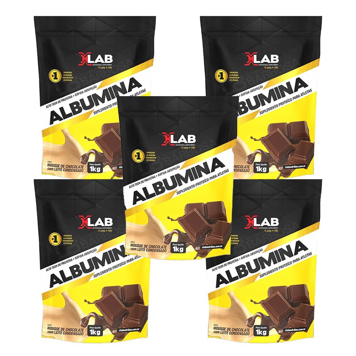 Kit 5X Albumina - 1000g Refil Mousse de Chocolate com Leite Condensado - X-Lab