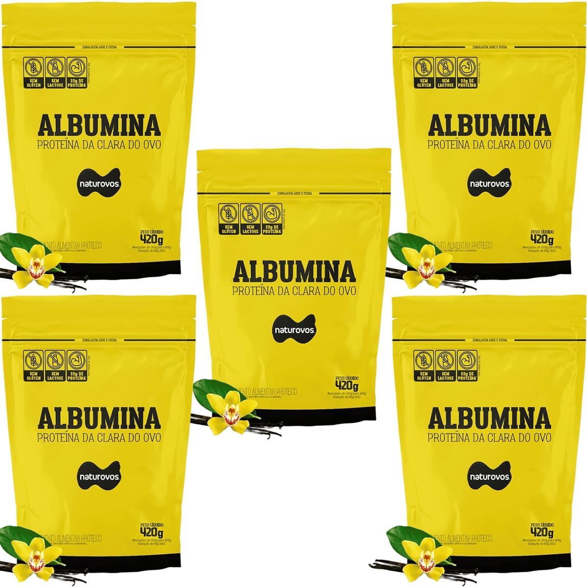 Kit 5X Albumina - 420g Refil Baunilha - Naturovos