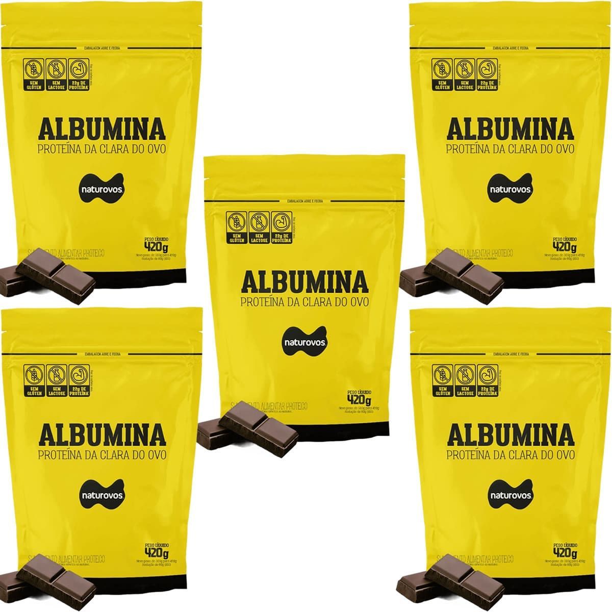 Kit 5X Albumina - 420g Refil Chocolate - Naturovos