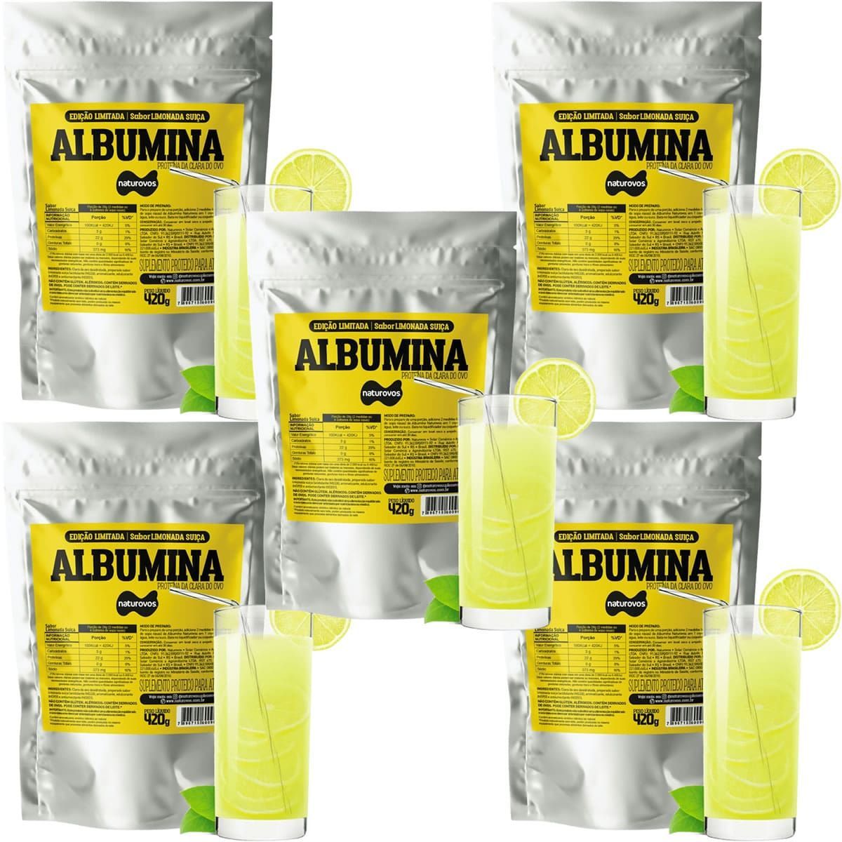 Kit 5X Albumina - 420g Refil Limonada Su��a - Naturovos