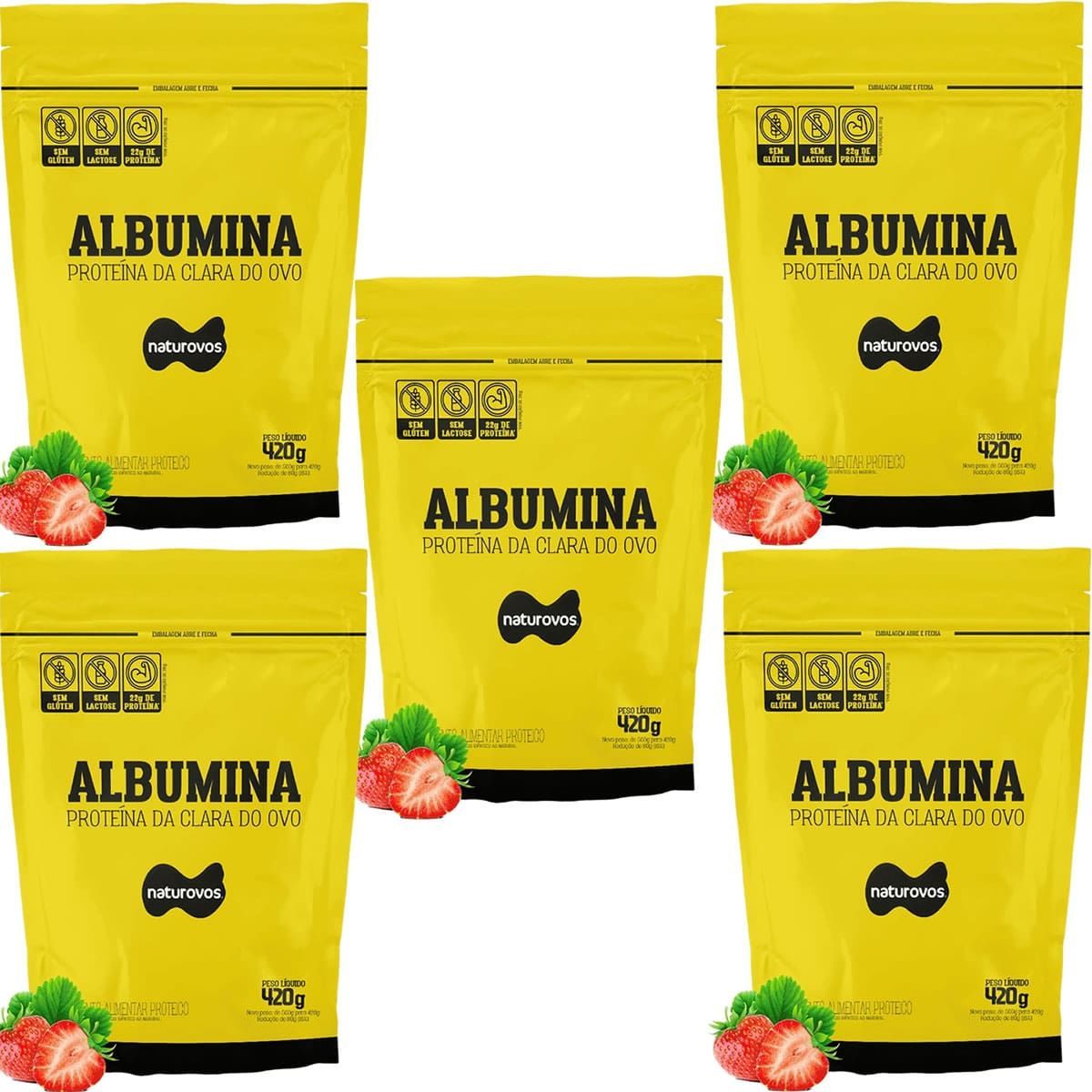 Kit 5X Albumina - 420g Refil Morango - Naturovos