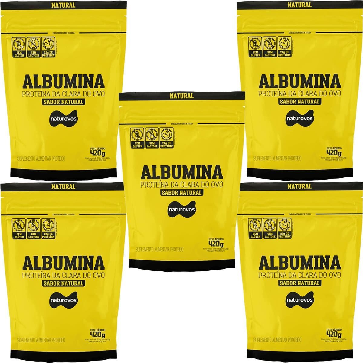 Kit 5X Albumina - 420g Refil Natural - Naturovos