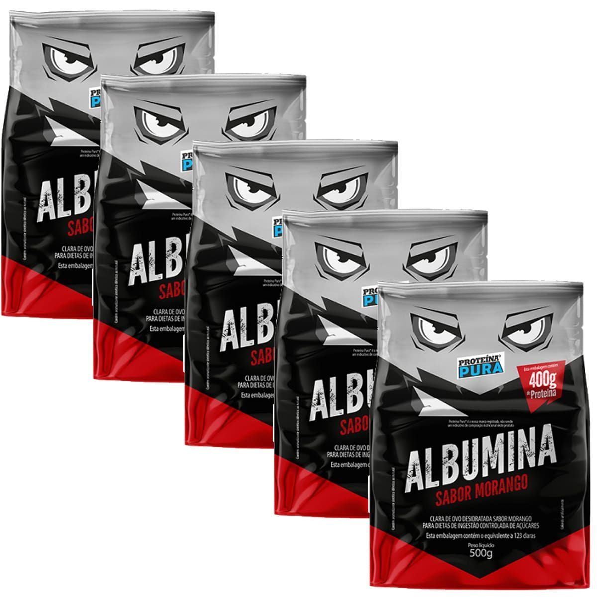 Kit 5X Albumina - 500g Morango - Prote�na Pura