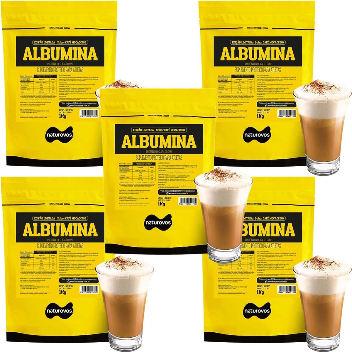 Kit 5X Albumina Refil - 1000g Caf� Mocaccino - Naturovos