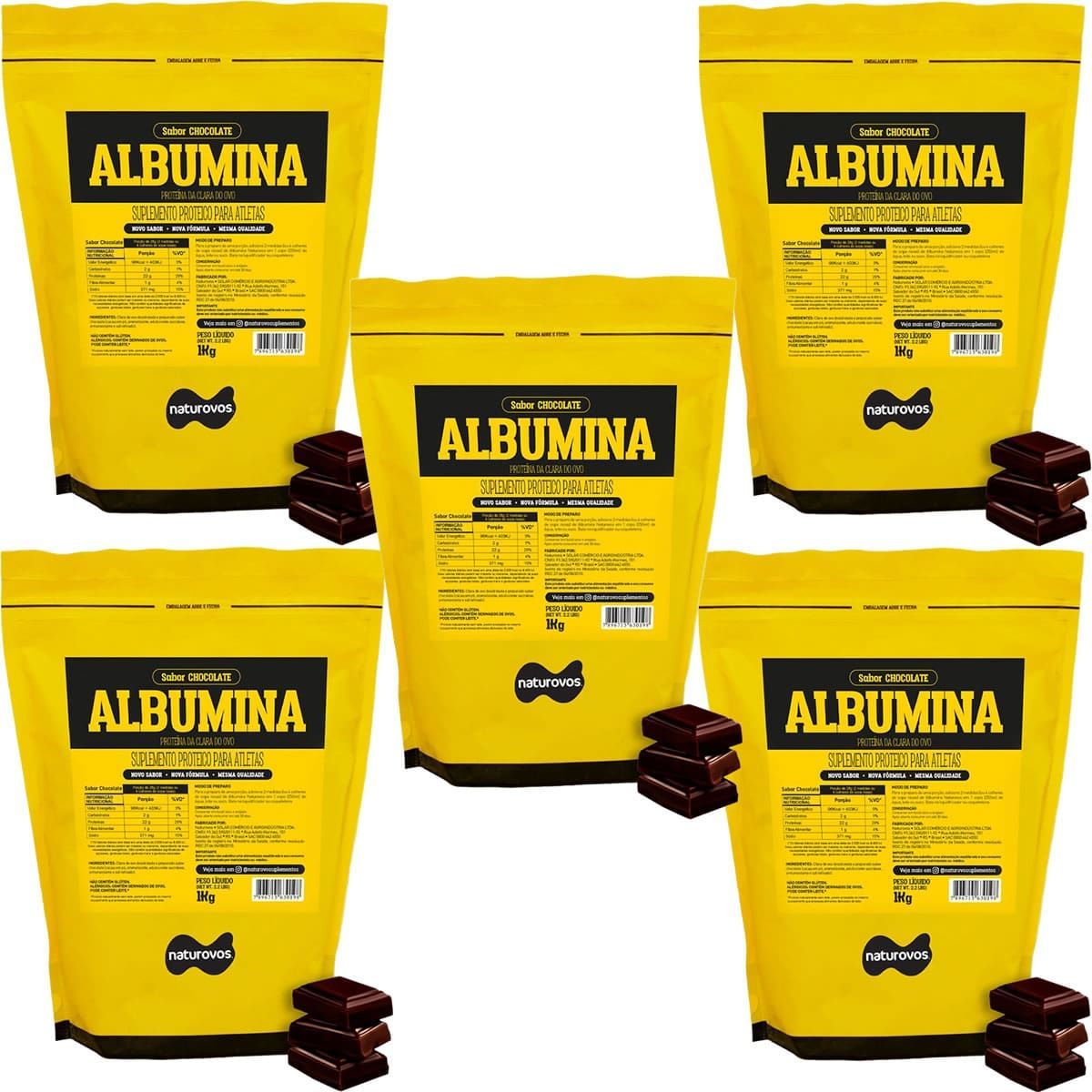 Kit 5X Albumina Refil - 1000g Chocolate - Naturovos