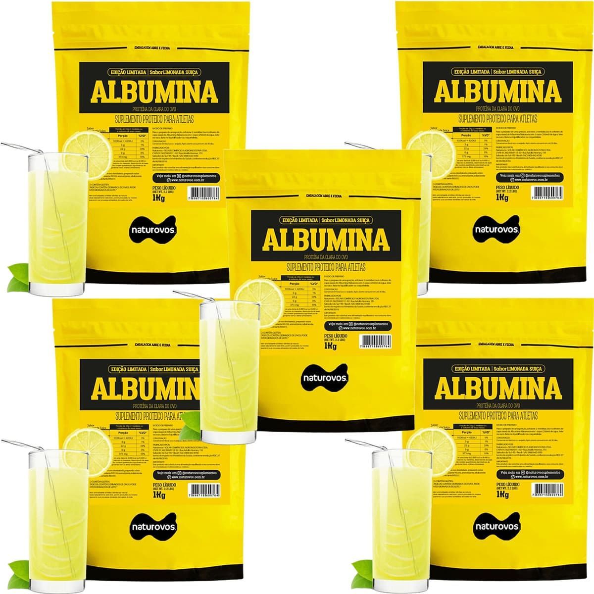 Kit 5X Albumina Refil - 1000g Limonada Su��a - Naturovos